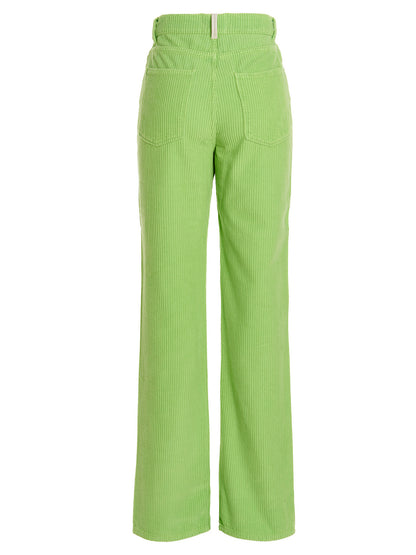 Trousers by Wandler for women in cotton corduroy bicolour, green & rose features a artisanal silhouette, showcasing a sophisticated straight-leg with a long and high rise for a artisanal finish.