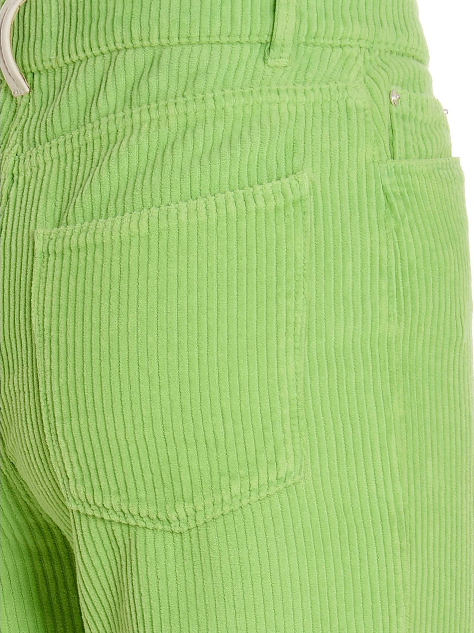 Trousers by Wandler for women in cotton corduroy bicolour, green & rose presents a smart silhouette, meticulously detailed with a smart straight-leg, a smart long, and a smart high rise.