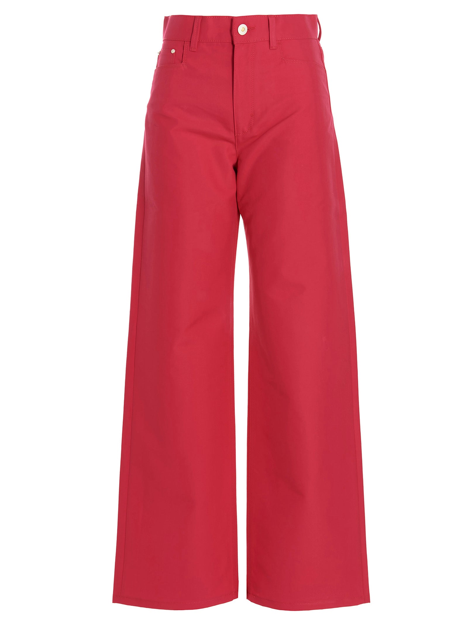 Trousers by Wandler for women in cotton & leather fuchsia features a tailored silhouette with a tailored relaxed-fit, defined by its long and a sophisticated .