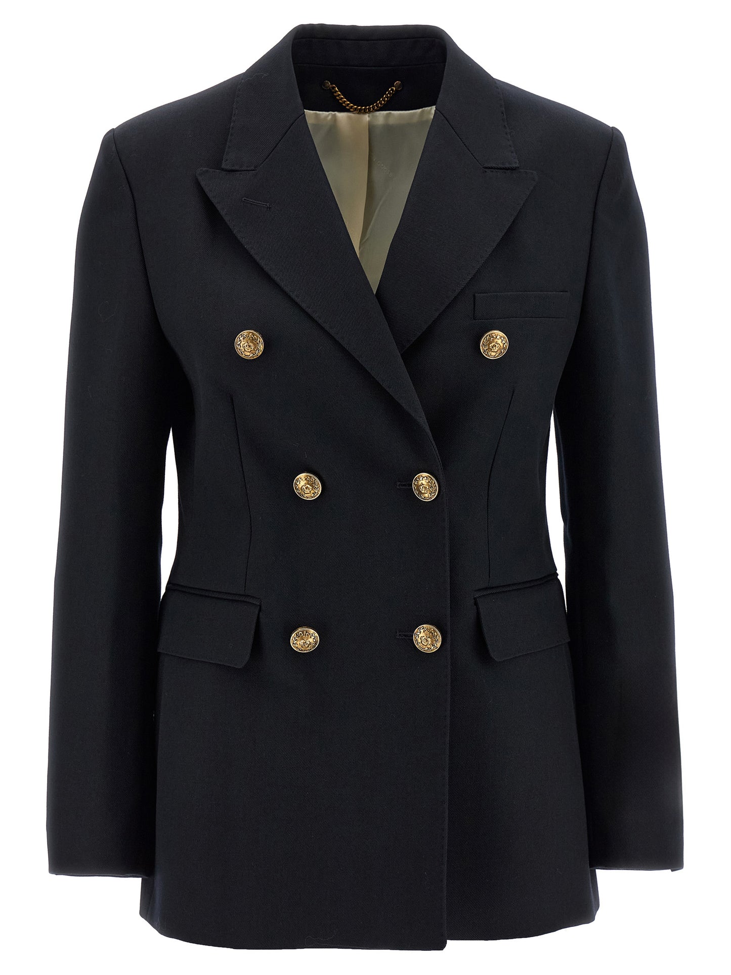 Blazer by Golden Goose for women in virgin wool polyester & cupro blue & monogram presents a distinguished silhouette, detailed with a distinguished and distinctive for a truly sophisticated finish.