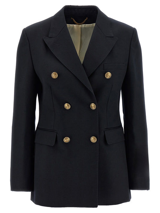 Blazer by Golden Goose for women in virgin wool polyester & cupro blue & monogram presents a distinguished silhouette, detailed with a distinguished and distinctive for a truly sophisticated finish.