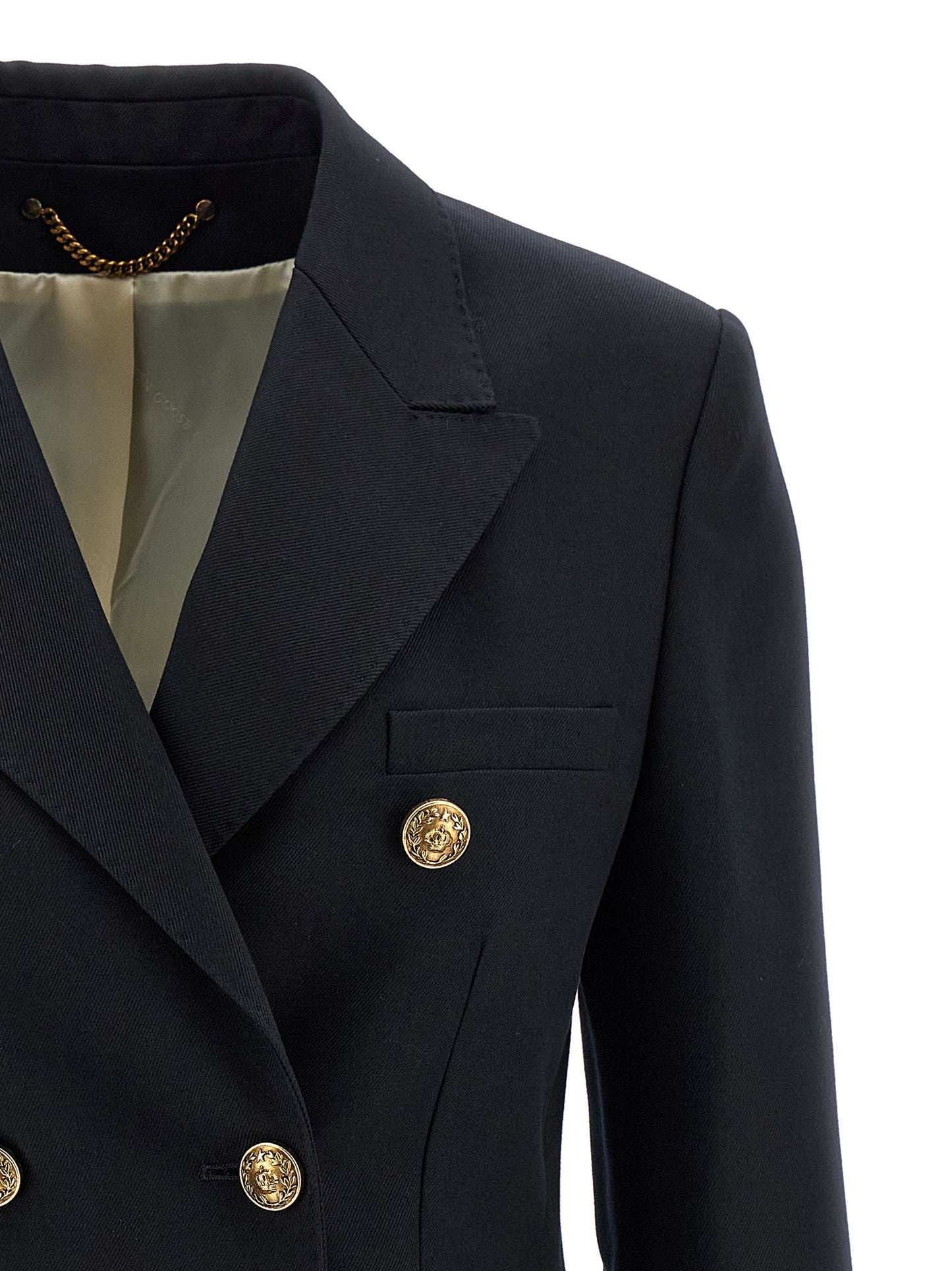 Blazer by Golden Goose for women in virgin wool polyester & cupro blue & monogram features an crisp silhouette with sophisticated and a crisp for a truly crisp finish.