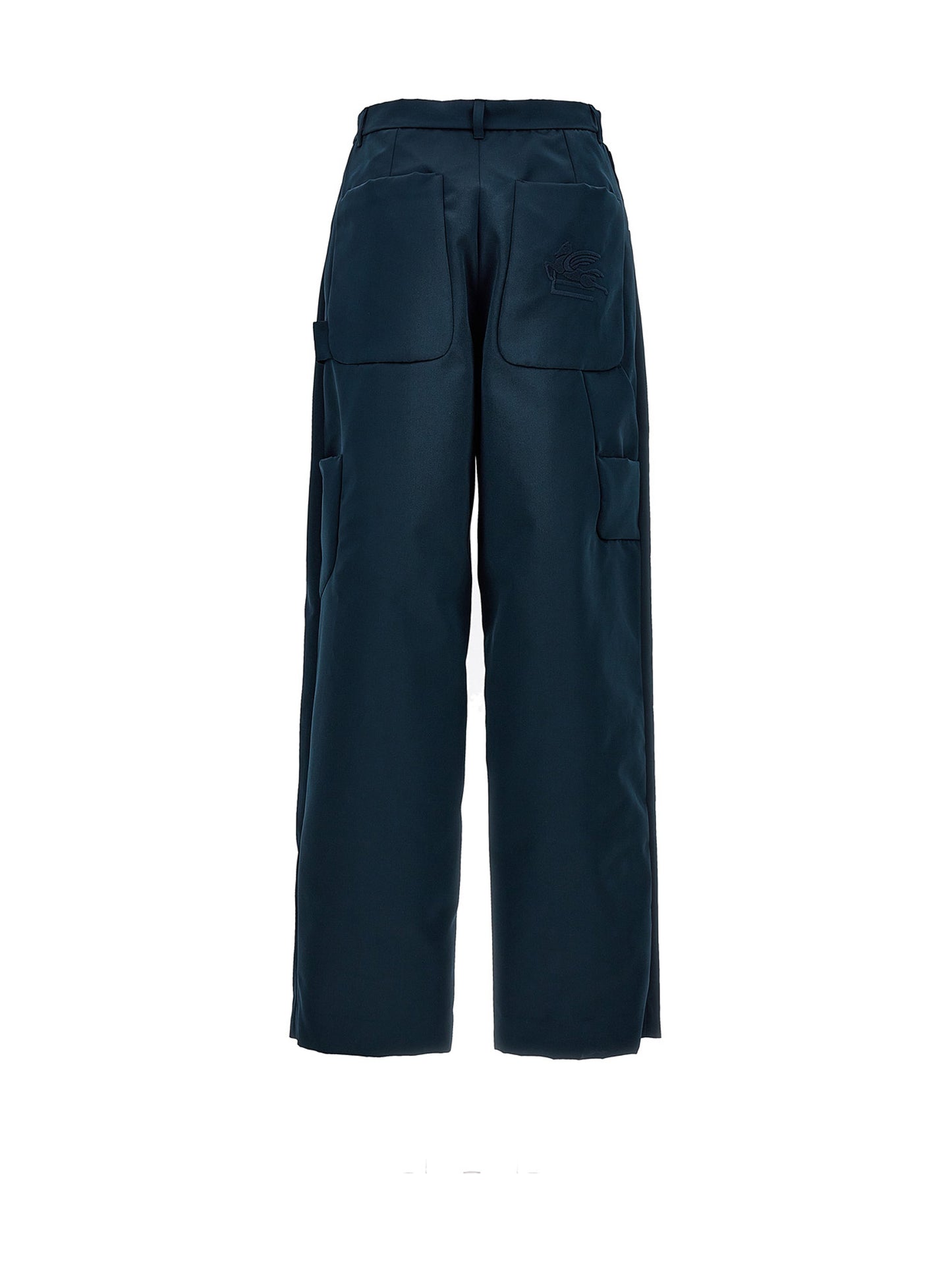 Cargo Pants by Etro for women in polyester blue features an urban chic with a high rise and long, creating a urban chic aesthetic for "Moon Behind the Hill".