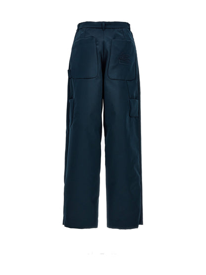 Cargo Pants by Etro for women in polyester blue features an urban chic with a high rise and long, creating a urban chic aesthetic for "Moon Behind the Hill".