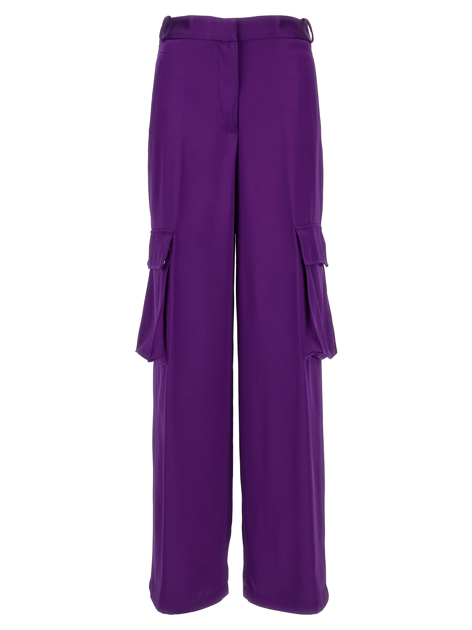 Cargo Pants by Versace for women in satin viscose purple features an urban chic with a and long, creating a urban chic aesthetic for "Moon Behind the Hill".