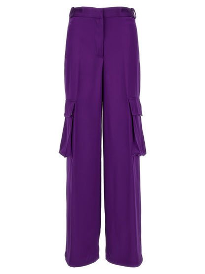 Cargo Pants by Versace for women in satin viscose purple features an urban chic with a and long, creating a urban chic aesthetic for "Moon Behind the Hill".
