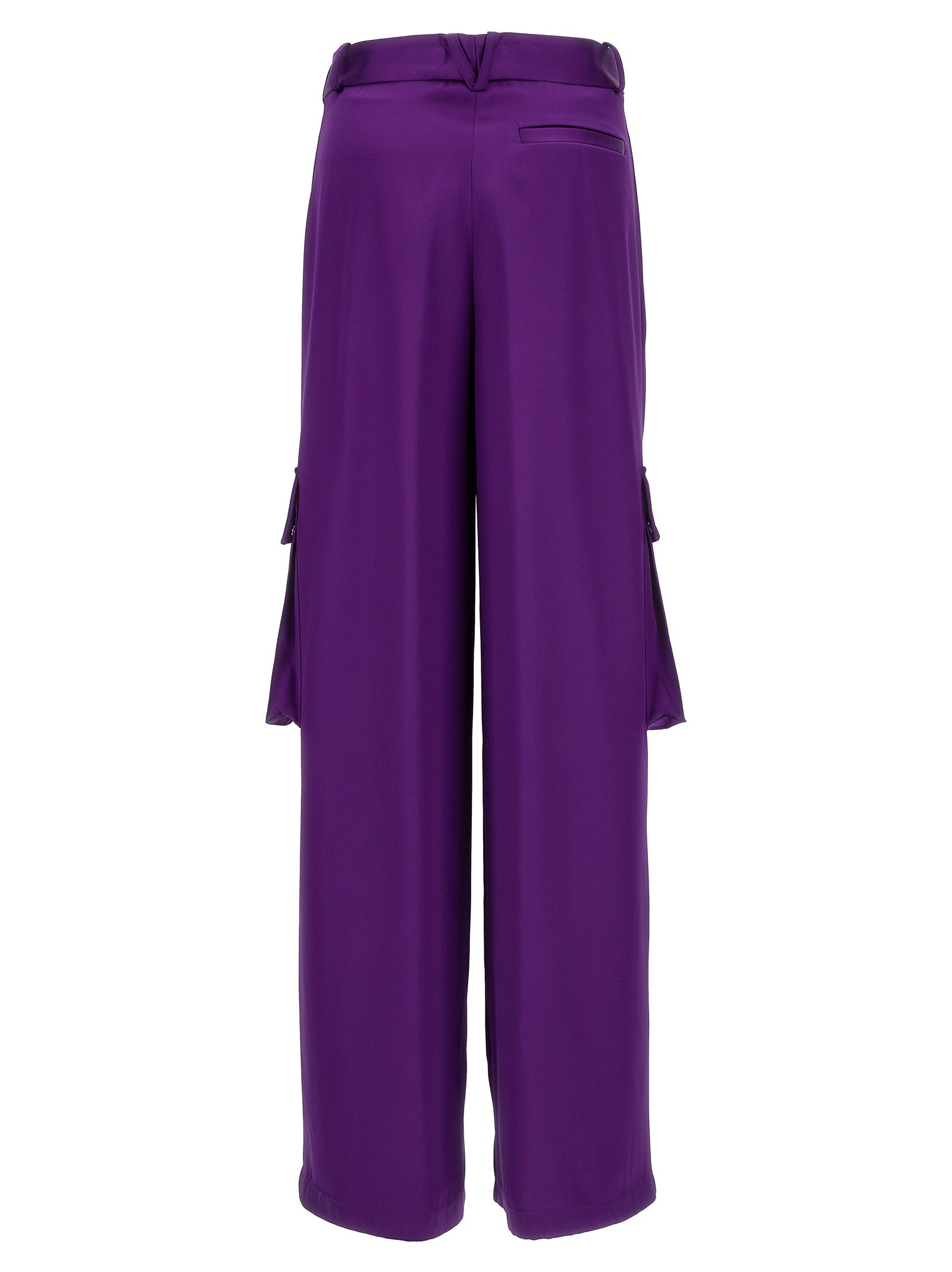 Cargo Pants by Versace for women in satin viscose purple features a sartorial silhouette, showcasing a sophisticated with a refined long and elegant .