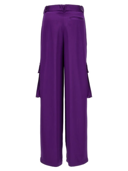 Cargo Pants by Versace for women in satin viscose purple features a sartorial silhouette, showcasing a sophisticated with a refined long and elegant .