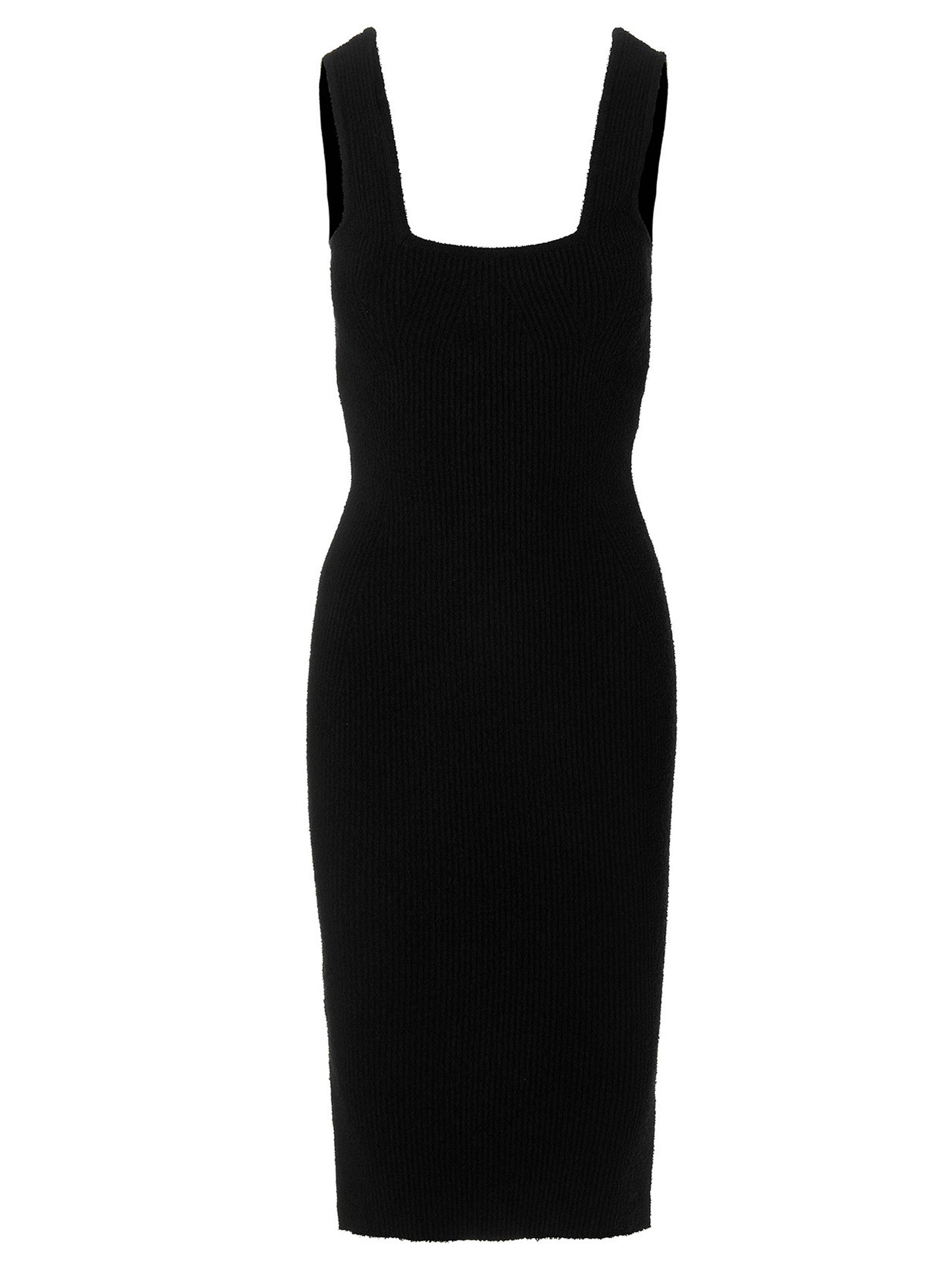 Dress by Wardrobe.Nyc for women in stretch polyamide cotton black features an sultry silhouette defined by a square scoop neckline and , falling to an sultry midi for a sultry look.