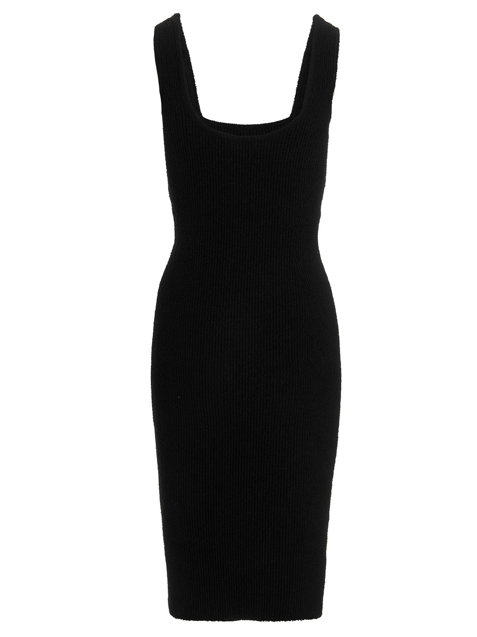 Dress by Wardrobe.Nyc for women in stretch polyamide cotton black presents a sinuous silhouette, showcasing a sophisticated square scoop neckline and detailed with a sinuous midi for a refined finish.
