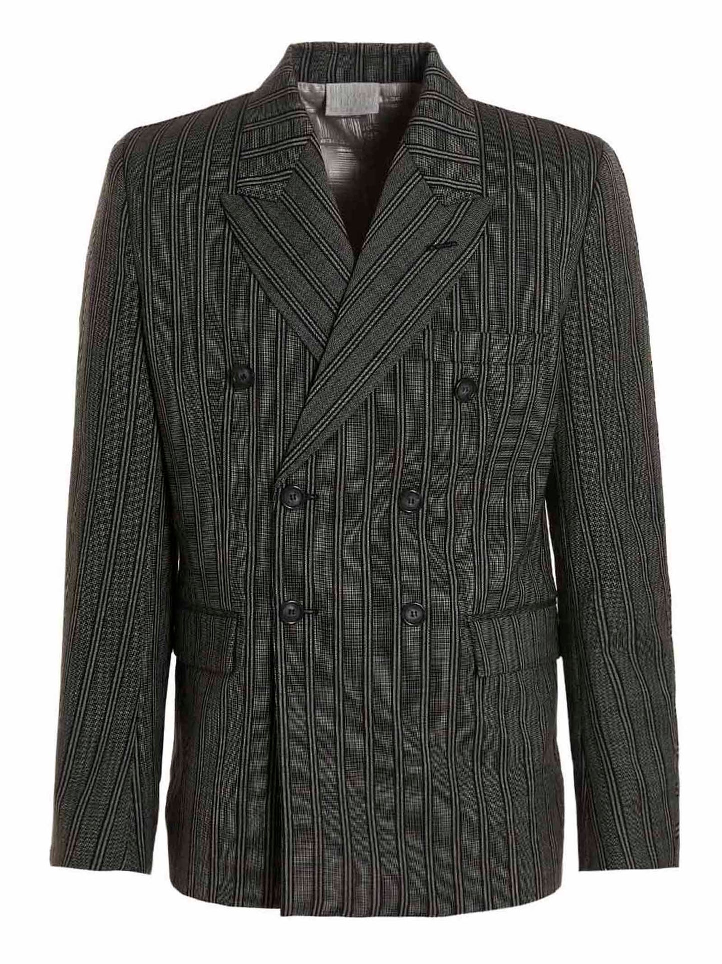 Blazer by VTMNTS for men in virgin wool black & striped features an sartorial silhouette, showcasing a sophisticated double-breasted neckline and sartorial for a truly sartorial finish.
