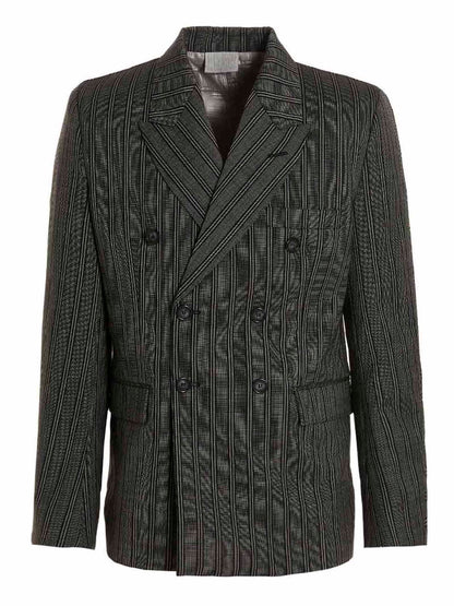 Blazer by VTMNTS for men in virgin wool black & striped features an sartorial silhouette, showcasing a sophisticated double-breasted neckline and sartorial for a truly sartorial finish.