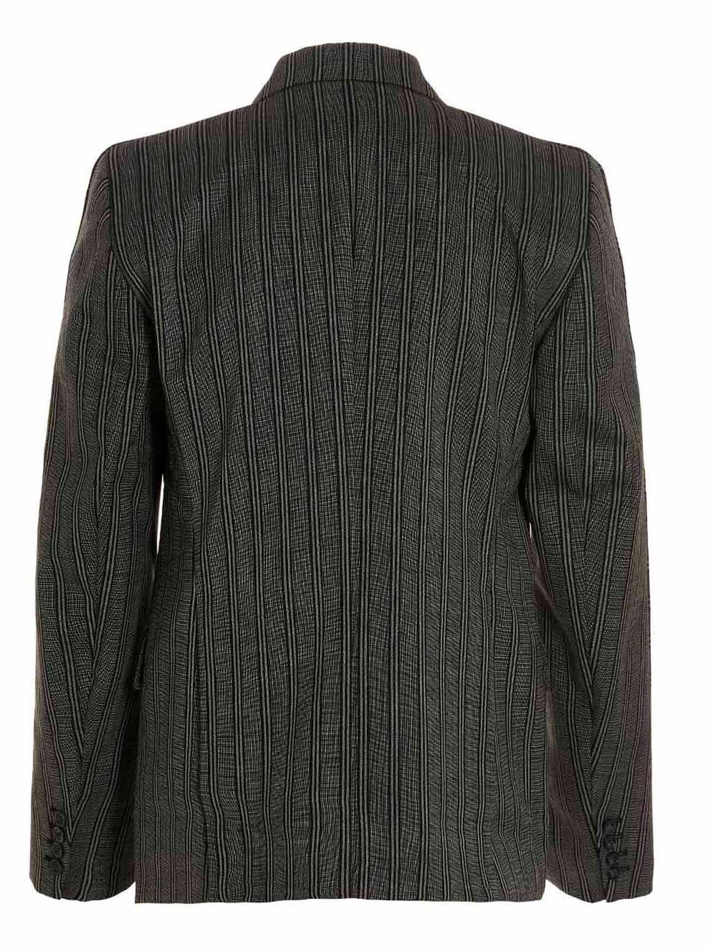 Blazer by VTMNTS for men in virgin wool black & striped showcases a discerning silhouette, elegantly detailed with a sophisticated double-breasted neckline and premium for a truly discerning finish.
