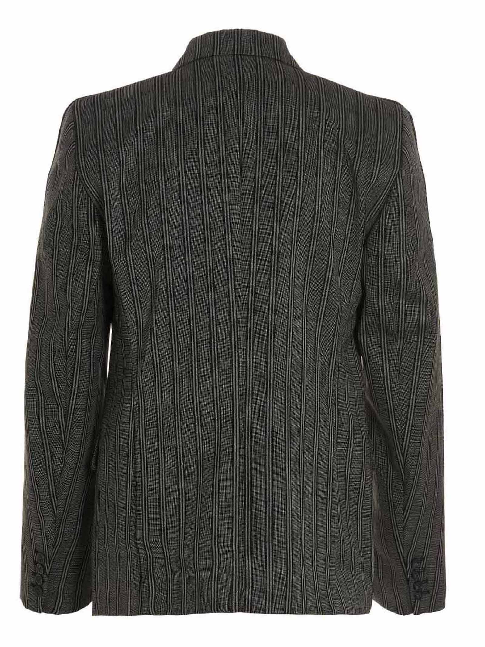 Blazer by VTMNTS for men in virgin wool black & striped showcases a discerning silhouette, elegantly detailed with a sophisticated double-breasted neckline and premium for a truly discerning finish.