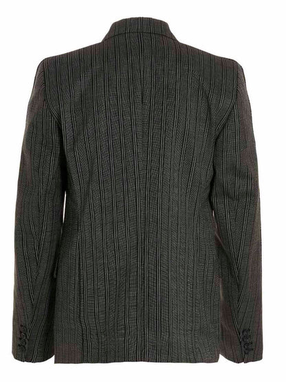 Blazer by VTMNTS for men in virgin wool black & striped showcases a discerning silhouette, elegantly detailed with a sophisticated double-breasted neckline and premium for a truly discerning finish.
