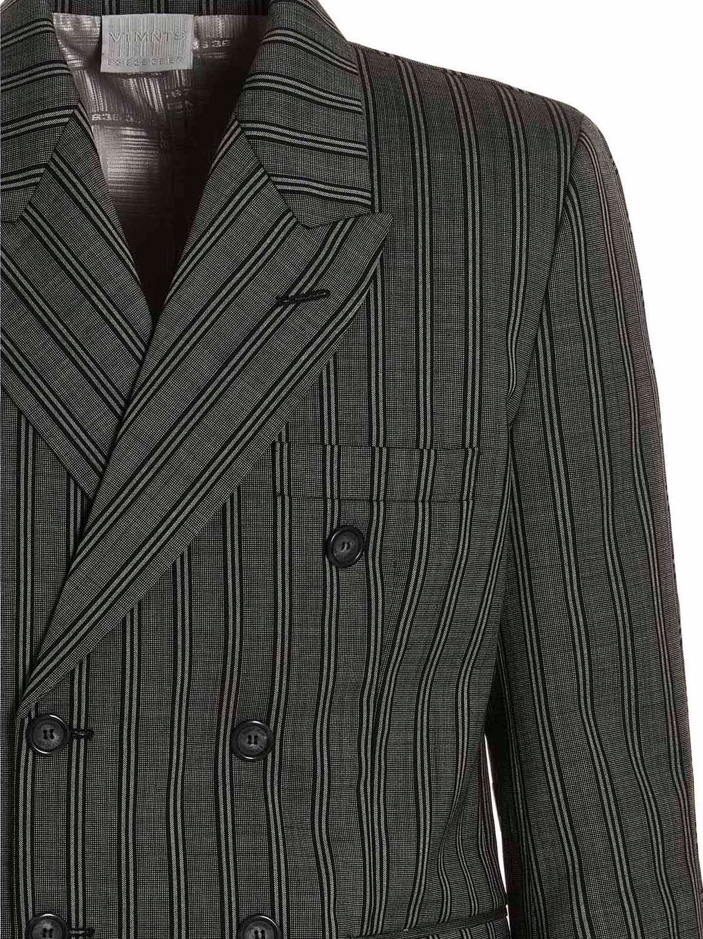 Blazer by VTMNTS for men in virgin wool black & striped showcases a polished silhouette, highlighted by a refined and polished for a sophisticated finish.
