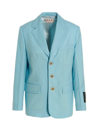 Blazer by Marni for women in virgin wool light-blue showcases a polished silhouette, highlighted by a refined and polished for a sophisticated finish.