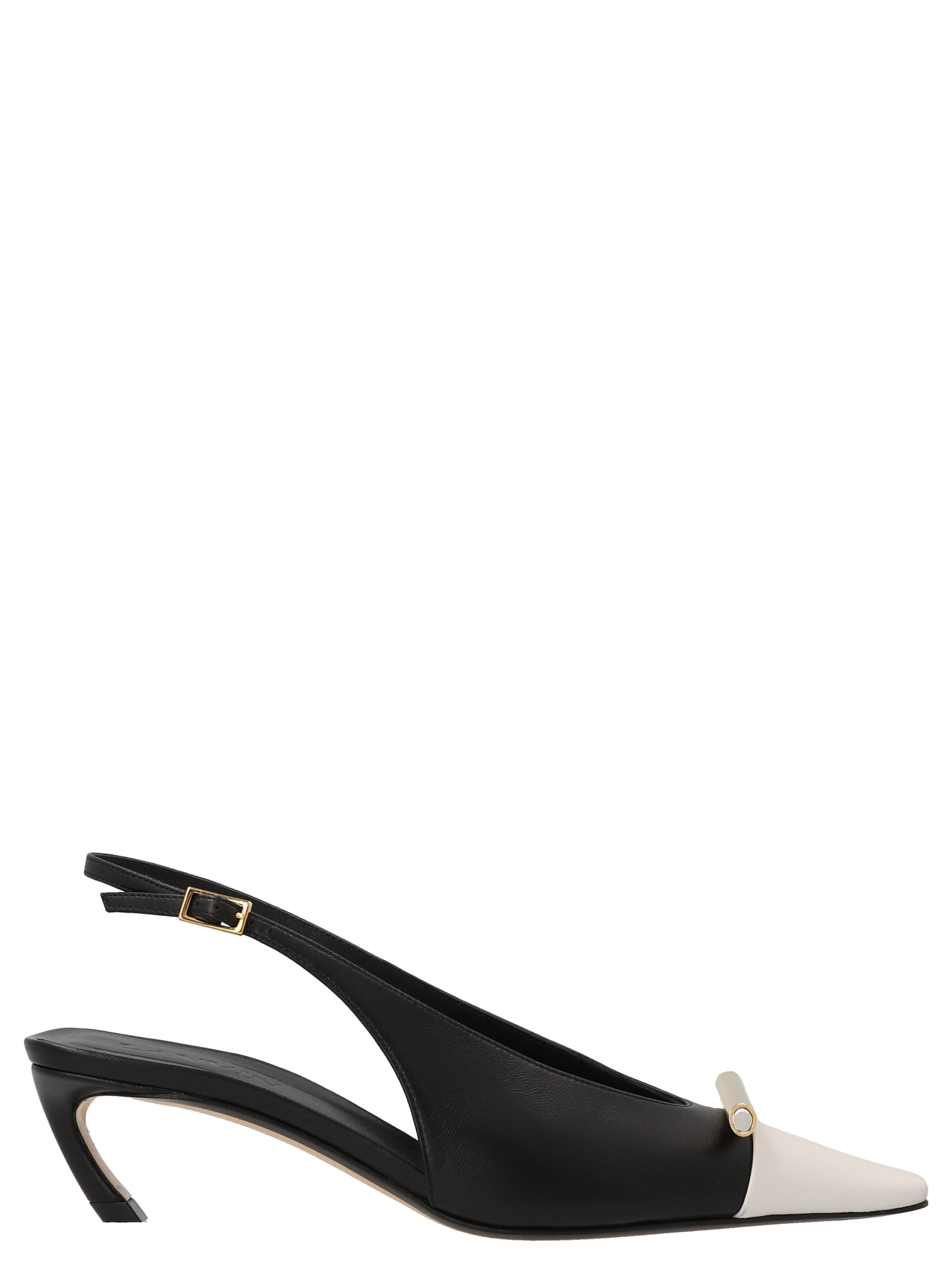 Low-Heel Mid-Heel Slingback Pumps Heels by Lanvin for women in goatskin leather and bicolour, black & white showcases a effortlessly elegant silhouette as Women's Goatskin Leather Low-Heel Mid-Heel Slingback Pumps Heels, featuring a effortlessly elegant low-heel mid-heel and a effortlessly elegant for an elegant look.
