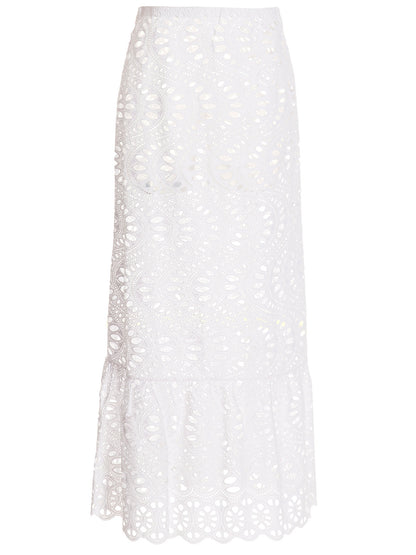 Skirt by Giambattista Valli for women in cotton white showcases a sultry silhouette, elegantly defined by its mini and the sophisticated sultry design of the Women's Cotton Skirt.