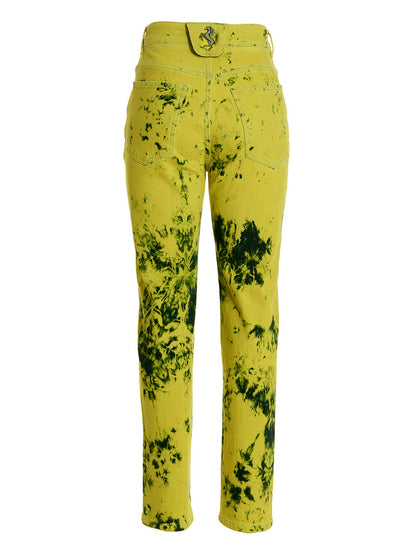 Jeans by Ferrari for women in stretch denim cotton bicolour, yellow, tie-dye & print features an refined tailoring silhouette, showcasing a premium with a and long cut for a refined tailoring look.