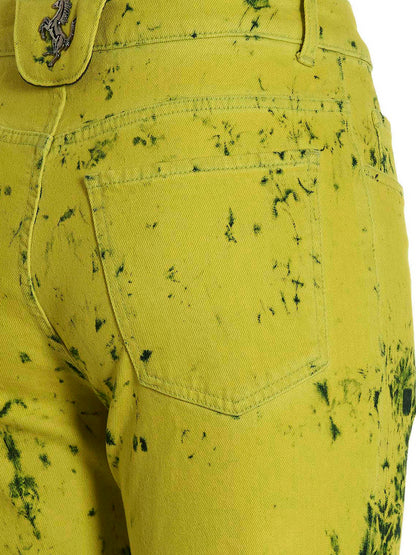 Jeans by Ferrari for women in stretch denim cotton bicolour, yellow, tie-dye & print features an sartorial and long with a cut for a sartorial finish.