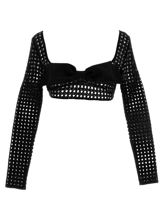 T-Shirt by Giambattista Valli for women in stretch polyester black showcases a fashionable silhouette, elegantly detailed with a fashionable long-sleeve and for a sophisticated, high-fashion look.