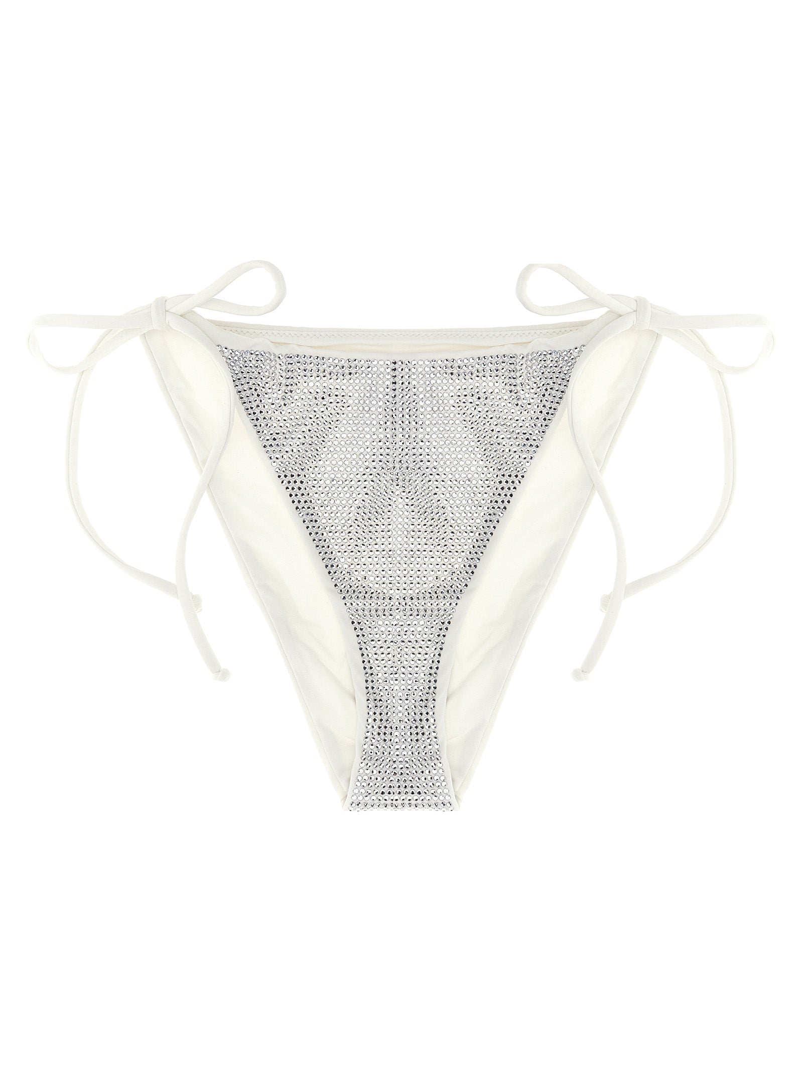 Swim Briefs by MC2 Saint Barth for women in polyamide & rhinestone white features a riviera-ready silhouette, showcasing the riviera-ready design of the Women's Polyamide & Rhinestone Swim Briefs for a sophisticated look.