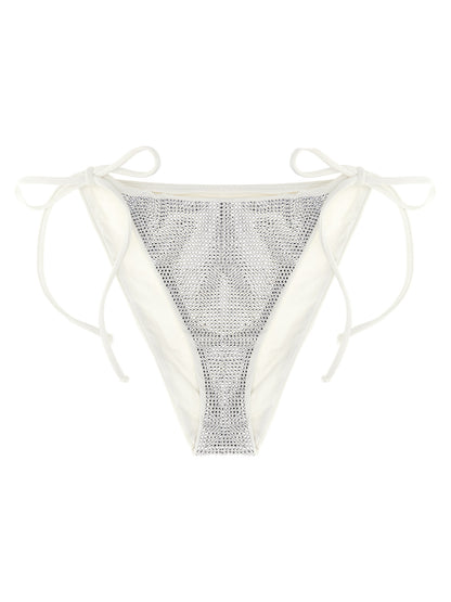 Swim Briefs by MC2 Saint Barth for women in polyamide & rhinestone white features a riviera-ready silhouette, showcasing the riviera-ready design of the Women's Polyamide & Rhinestone Swim Briefs for a sophisticated look.