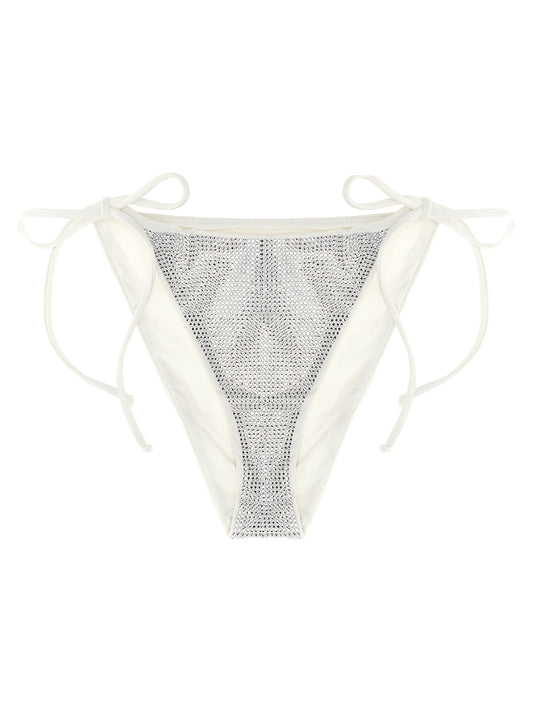 Swim Briefs by MC2 Saint Barth for women in polyamide & rhinestone white features a riviera-ready silhouette, showcasing the riviera-ready design of the Women's Polyamide & Rhinestone Swim Briefs for a sophisticated look.