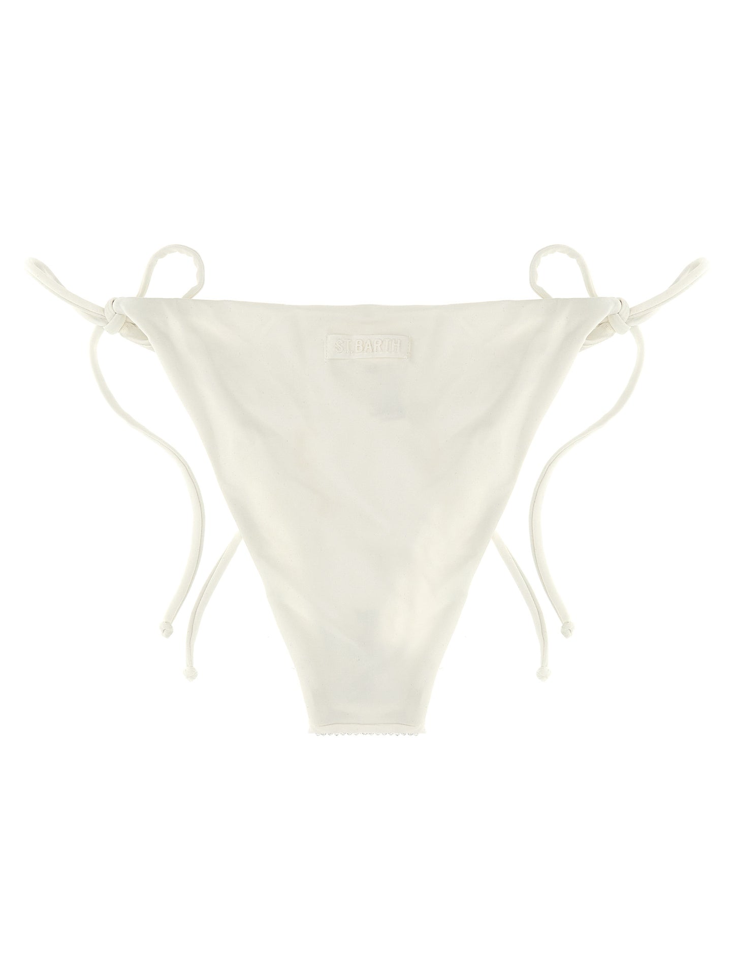 Swim Briefs by MC2 Saint Barth for women in polyamide & rhinestone white features an magnificent silhouette, showcasing the refined aesthetic of Women's Polyamide & Rhinestone Swim Briefs with a magnificent cut designed for the modern shoreline.