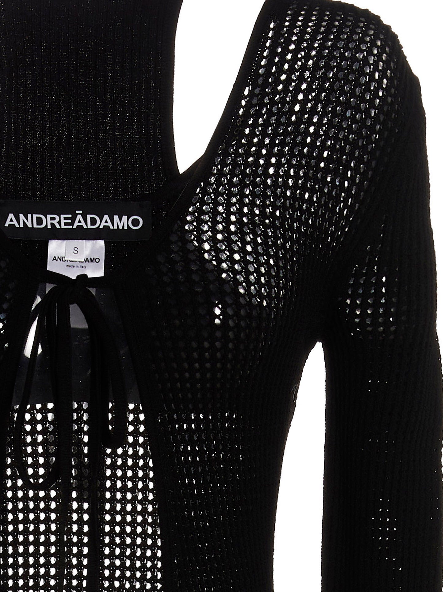 Cardigan by ANDREĀDAMO for women in viscose polyester & polyamide black showcases a captivating silhouette, artfully detailed with a captivating and for a truly sophisticated captivating look.