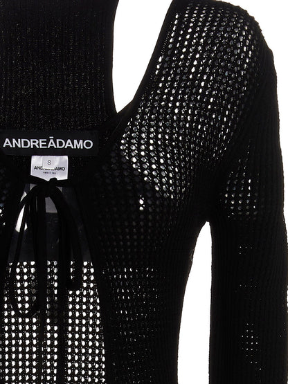 Cardigan by ANDREĀDAMO for women in viscose polyester & polyamide black showcases a captivating silhouette, artfully detailed with a captivating and for a truly sophisticated captivating look.