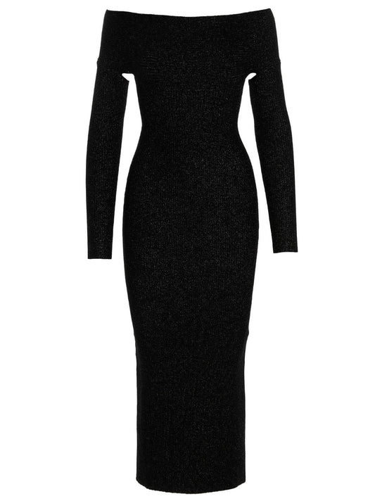 Skirt by Khaite for women in virgin wool polyester & lurex gray showcases a sultry silhouette, elegantly defined by its midi and the sophisticated sultry design of the Women's Virgin Wool Polyester & Lurex Midi Skirt.