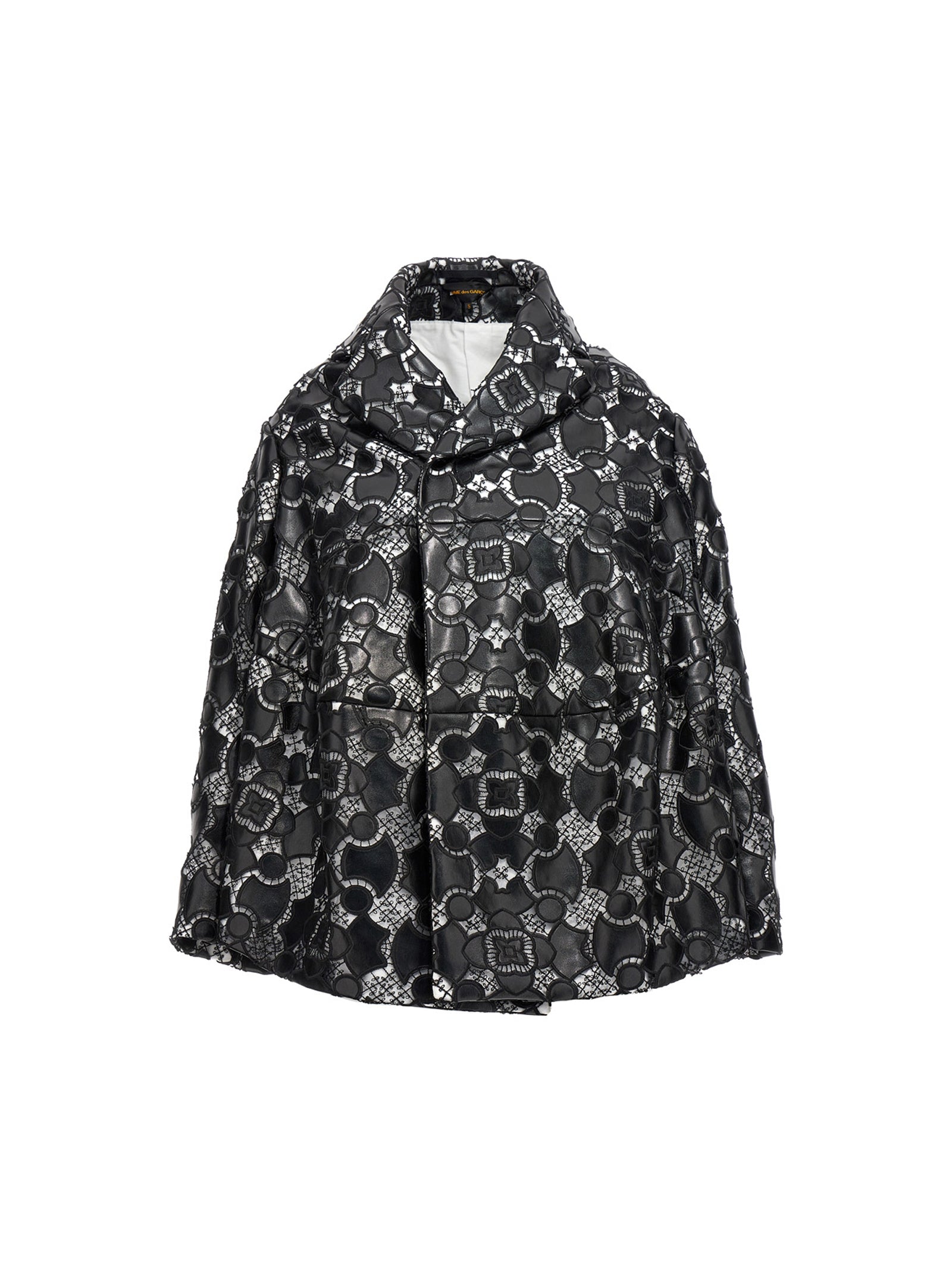 Jacket by Comme Des Garçons for women in polyethylene polyurethane leather bicolour, black, white & patterned presents a authentic silhouette, artfully detailed with a authentic and functional for a premium authentic finish.