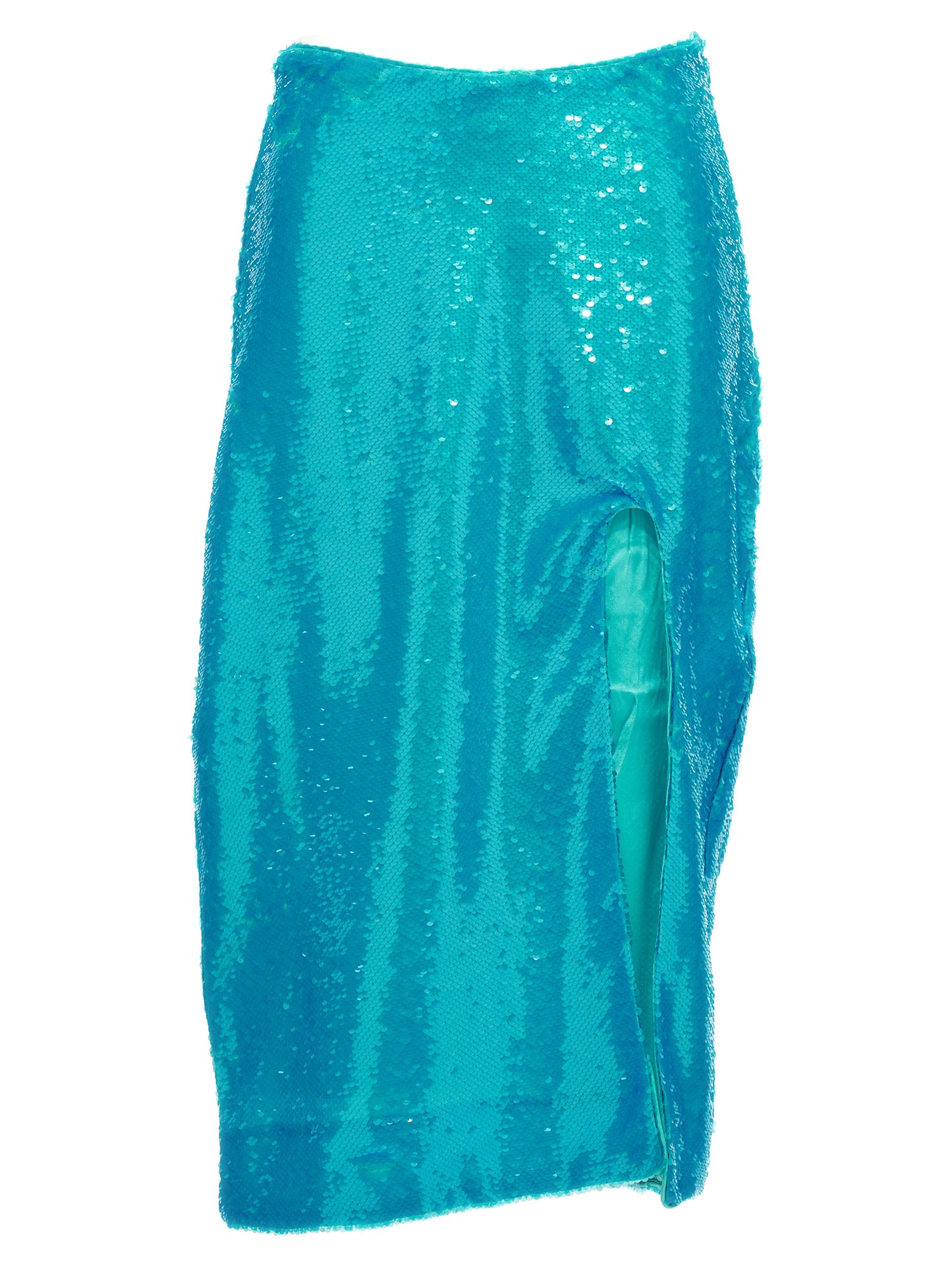 Skirt by Ganni for women in polyester sequins light-blue features an tailored silhouette, artfully capturing the essence of Women's Polyester Sequins Midi Skirt in a sophisticated midi.