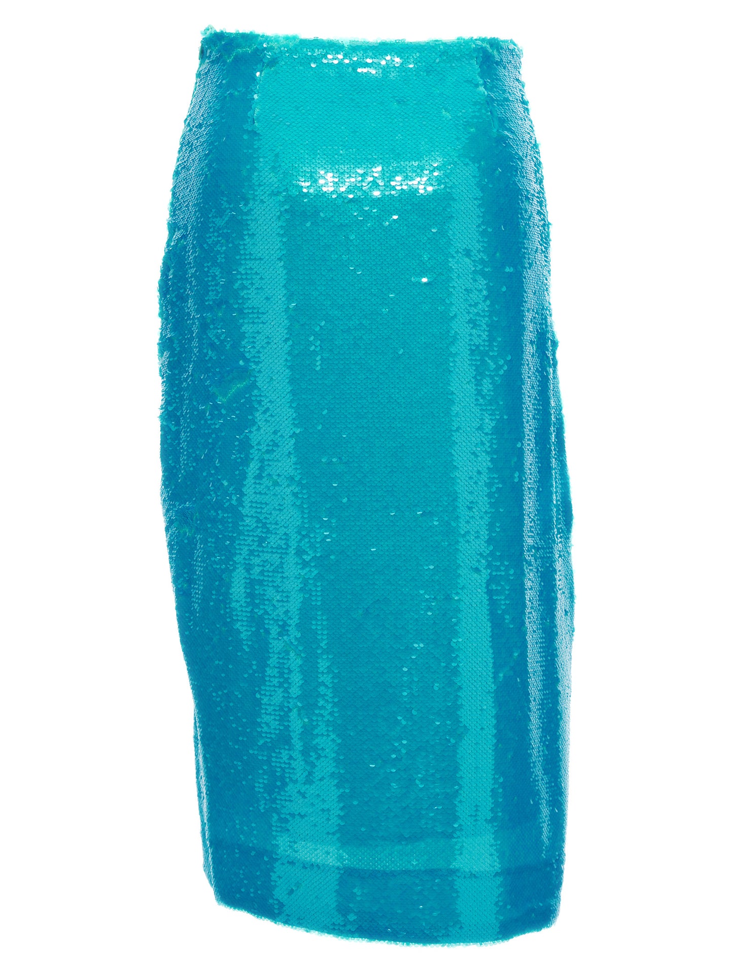 Skirt by Ganni for women in polyester sequins light-blue features a sublime silhouette, showcasing the sublime design of the Women's Polyester Sequins Midi Skirt in a sophisticated midi.