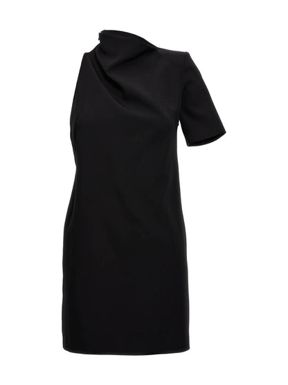 Dress by Sportmax for women in stretch viscose black presents a sinuous silhouette, showcasing a sophisticated and short-sleeve detailed with a sinuous maxi short for a refined finish.