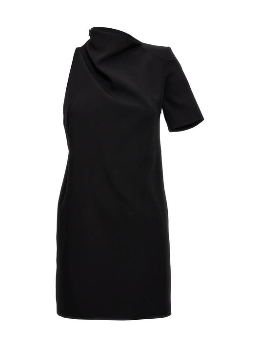 Dress by Sportmax for women in stretch viscose black presents a sinuous silhouette, showcasing a sophisticated and short-sleeve detailed with a sinuous maxi short for a refined finish.