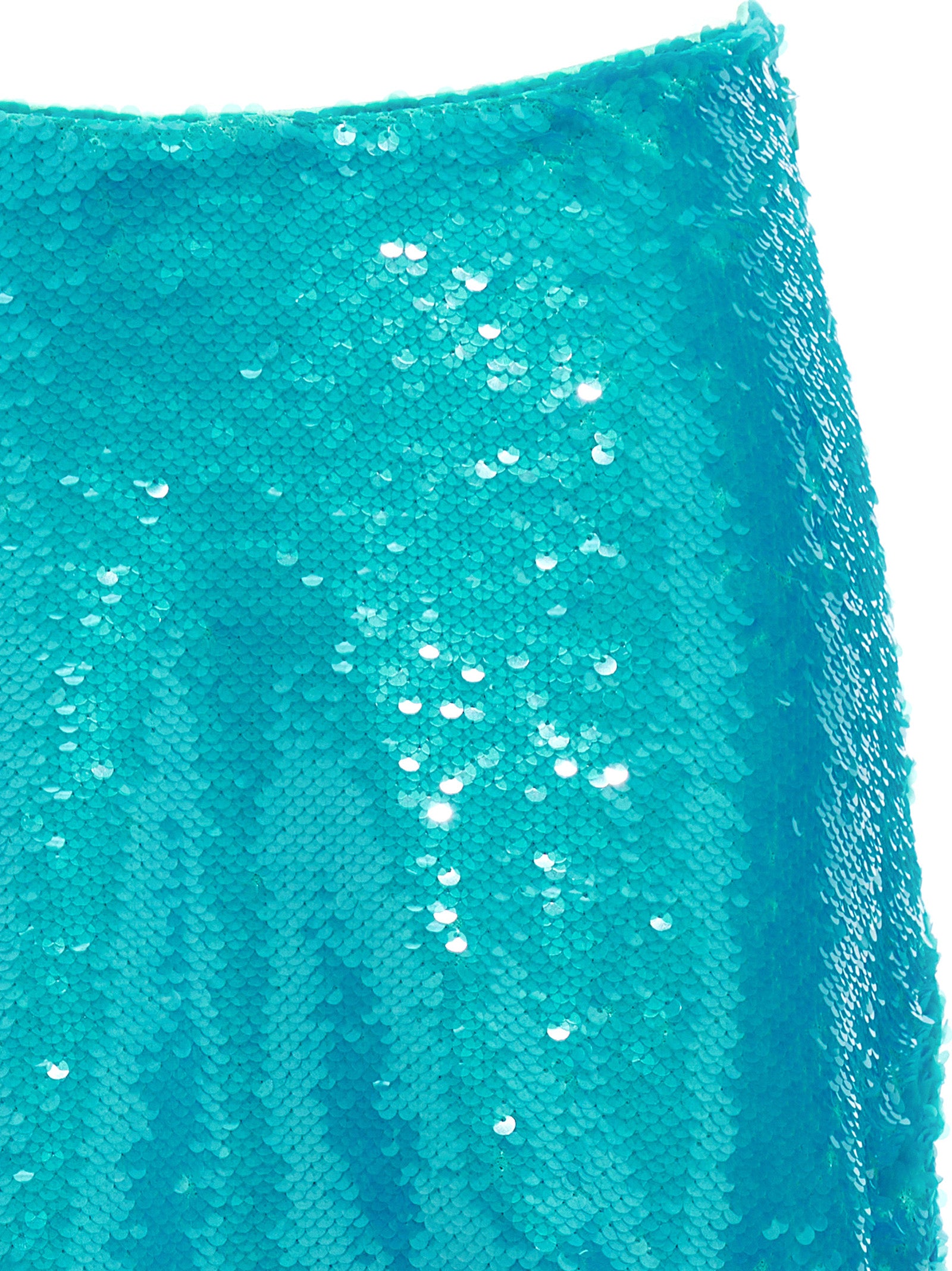 Skirt by Ganni for women in polyester sequins light-blue features a sublime silhouette, showcasing the sublime design of the Women's Polyester Sequins Midi Skirt in a sophisticated midi.