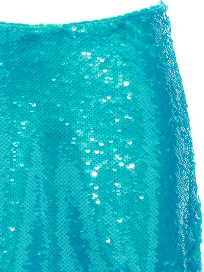 Skirt by Ganni for women in polyester sequins light-blue features a sublime silhouette, showcasing the sublime design of the Women's Polyester Sequins Midi Skirt in a sophisticated midi.