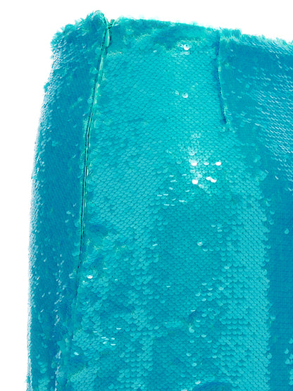 Skirt by Ganni for women in polyester sequins light-blue features an relaxed-yet-refined silhouette that elegantly showcases the Women's Polyester Sequins Midi Skirt design and sophisticated midi.
