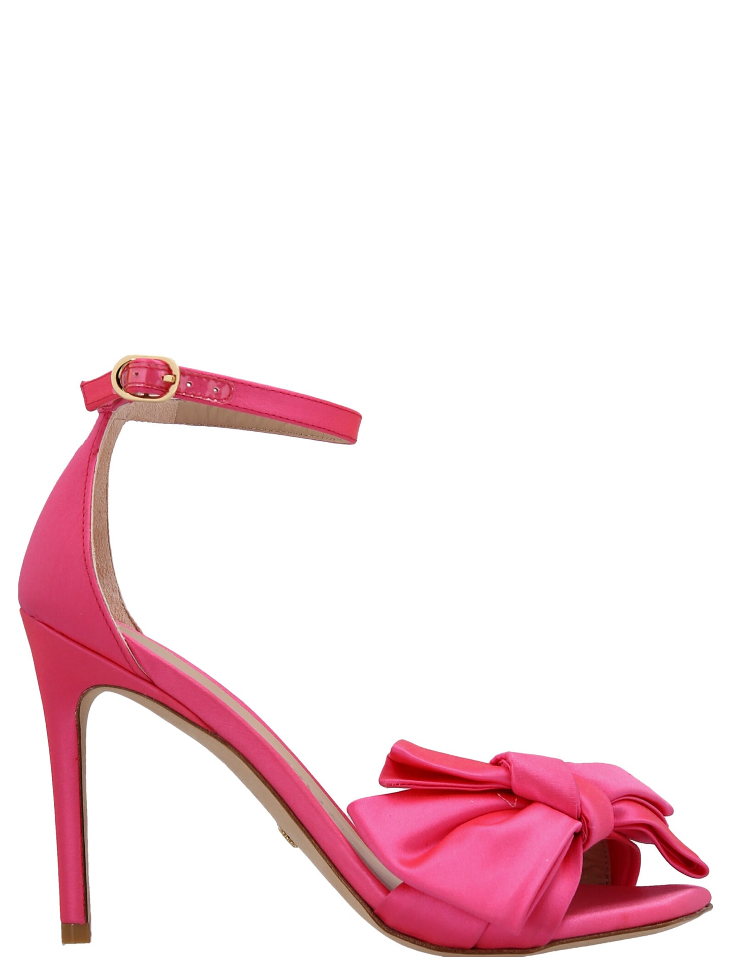 Stiletto Ankle Strap Sandals by Stuart Weitzman for women in satin fuchsia features an architectural design from the Women's Satin Stiletto Ankle Strap Sandals collection, defined by a architectural stiletto and for a architectural finish.