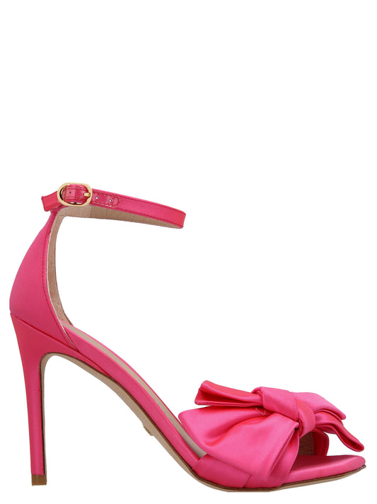 Stiletto Ankle Strap Sandals by Stuart Weitzman for women in satin fuchsia features an architectural design from the Women's Satin Stiletto Ankle Strap Sandals collection, defined by a architectural stiletto and for a architectural finish.
