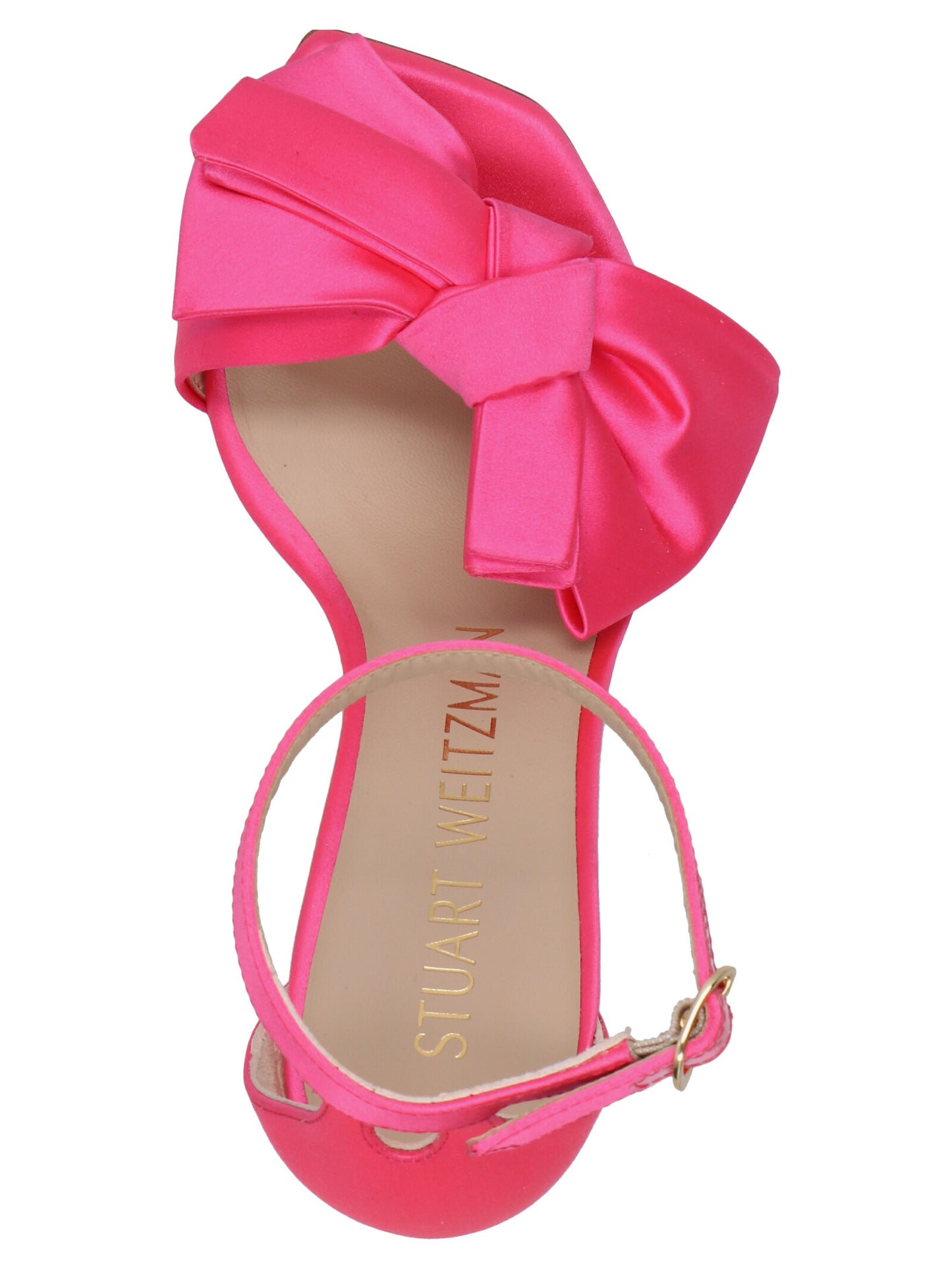 Stiletto Ankle Strap Sandals by Stuart Weitzman for women in satin fuchsia features an effortlessly chic silhouette from the Women's Satin Stiletto Ankle Strap Sandals collection, showcasing a effortlessly chic stiletto and elegant .