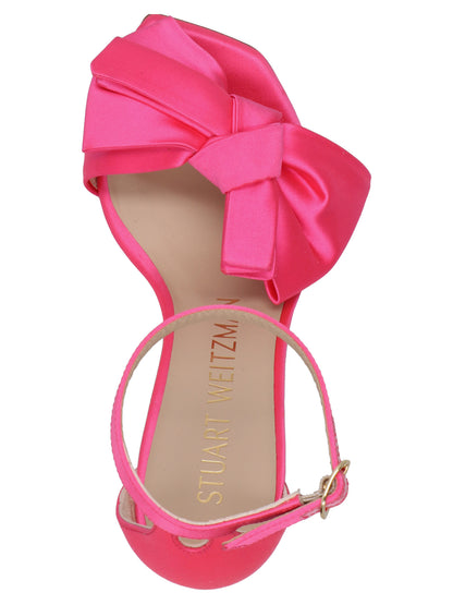 Stiletto Ankle Strap Sandals by Stuart Weitzman for women in satin fuchsia features an effortlessly chic silhouette from the Women's Satin Stiletto Ankle Strap Sandals collection, showcasing a effortlessly chic stiletto and elegant .
