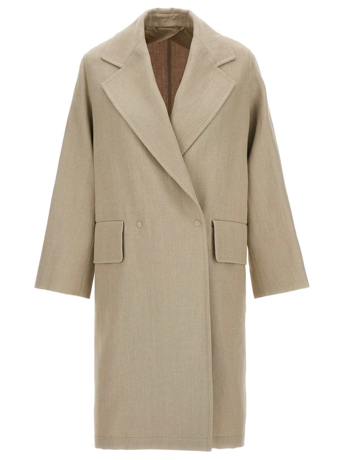 Trench Coat by Max Mara for women in linen beige showcases a contemporary silhouette, detailed with a contemporary and distinctive pockets for a truly contemporary finish.