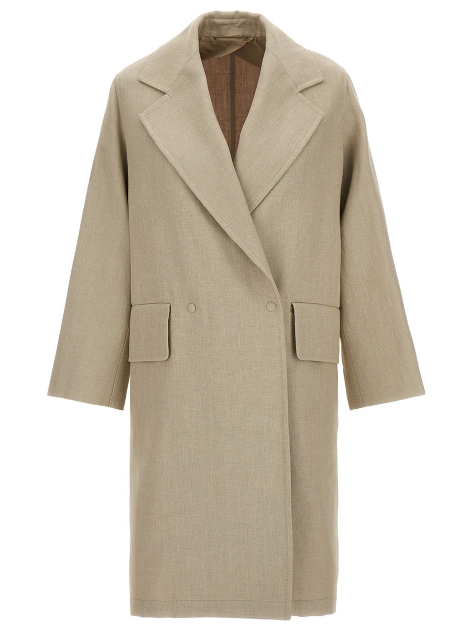 Trench Coat by Max Mara for women in linen beige showcases a contemporary silhouette, detailed with a contemporary and distinctive pockets for a truly contemporary finish.