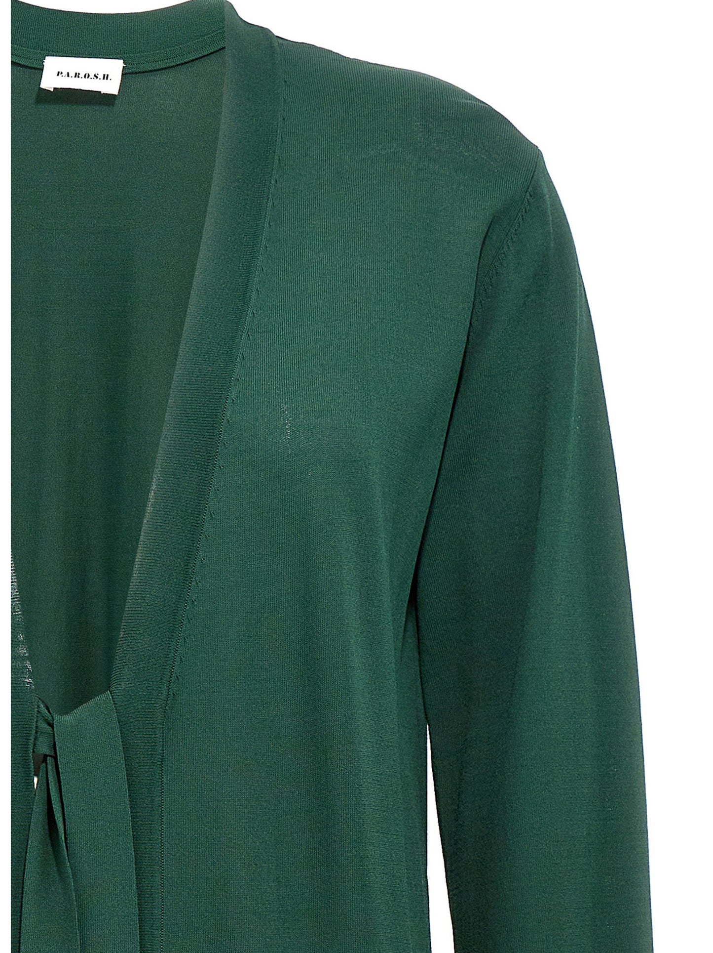 Cardigan by P.A.R.O.S.H. for women in polyamide viscose bicolour & green presents a textural silhouette, artfully finished with a textural and for a sophisticated, textural look.