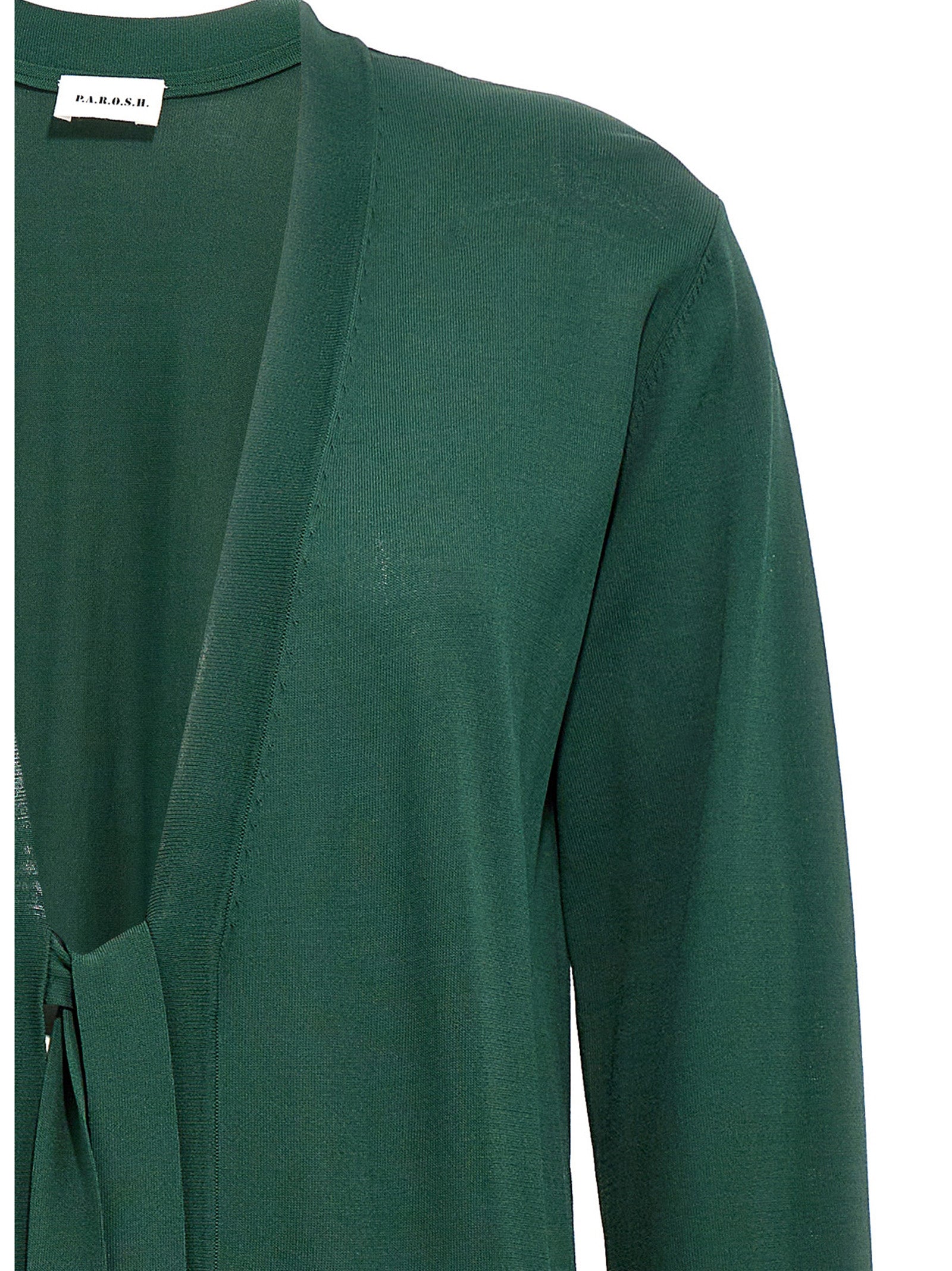 Cardigan by P.A.R.O.S.H. for women in polyamide viscose bicolour & green presents a textural silhouette, artfully finished with a textural and for a sophisticated, textural look.