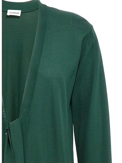 Cardigan by P.A.R.O.S.H. for women in polyamide viscose bicolour & green presents a textural silhouette, artfully finished with a textural and for a sophisticated, textural look.